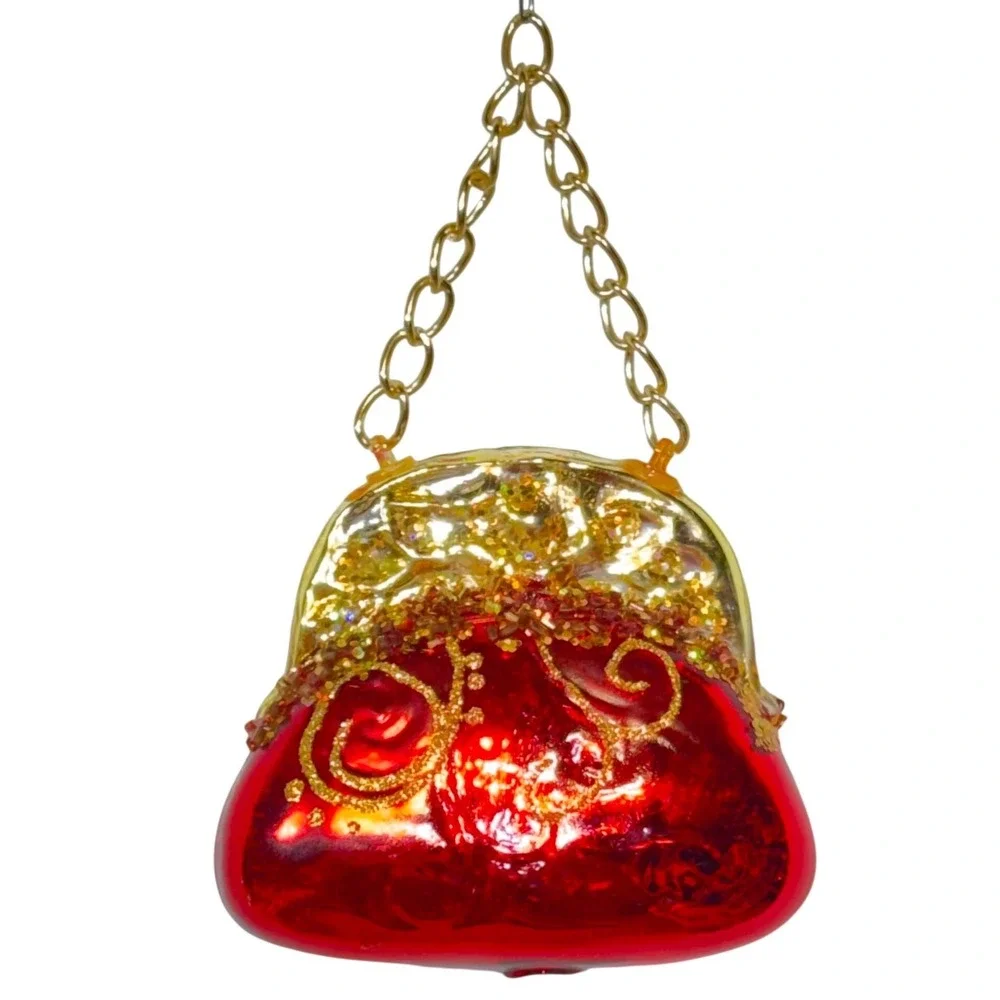 Red Glass Purse‎ Christmas Ornament 3.5